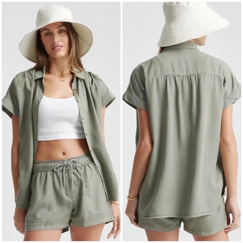 Quince Vintage Wash Camp Shirt In Olive Size XS